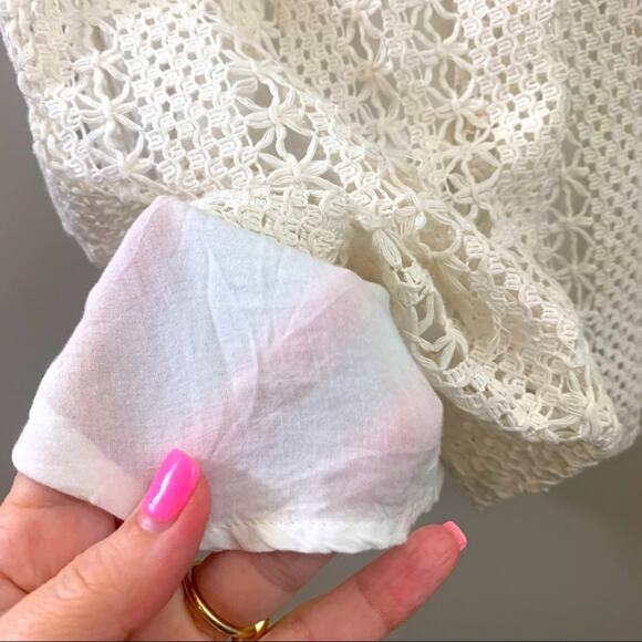 Sezane Crochet Lace Cream Off the Shoulders Mini Dress - Picture 4 of 7